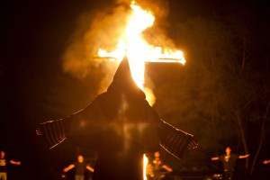 The Imperial Wizard of Virgil's White Knights of the Ku Klux Klan, Gary Delp participates in a cross lighting ceremony in Dungannon, Virginia, USA, 17 September 2011. (EPA/JIM LO SCALZO)